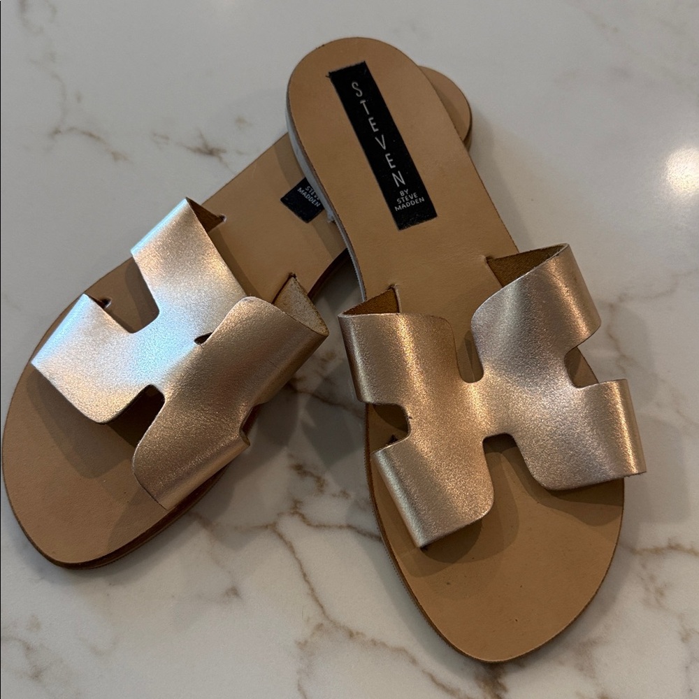 Steven Gold Slide Sandals
